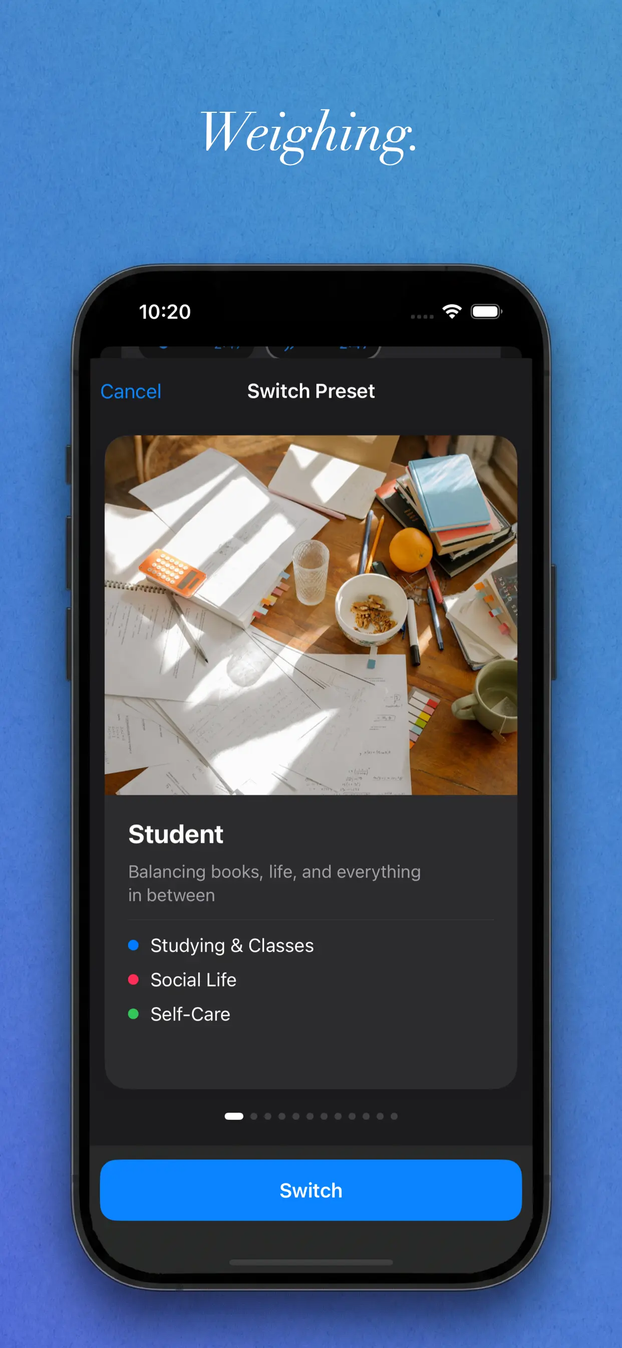 Preset profiles — Student, Professional, and more