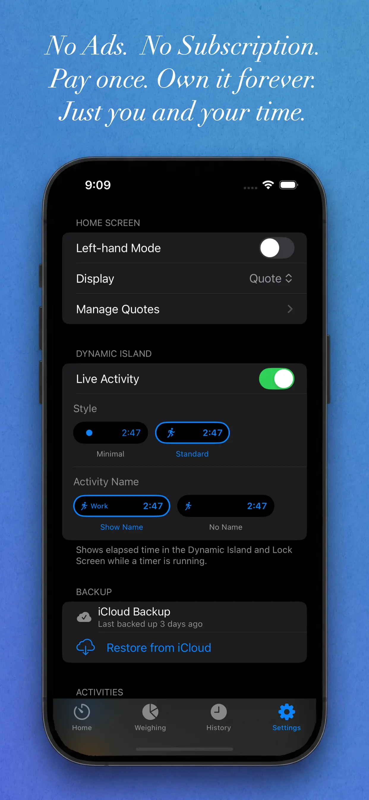 Settings, Dynamic Island, and iCloud Backup